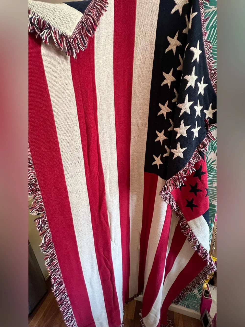 Wrangler Patriotic Star & Stripe tapestry throw blanket Red, White & Blue 72x46